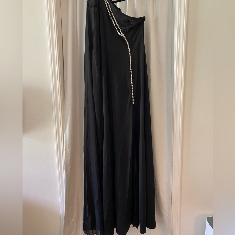 Black Asymmetrical Maxi Dress with Embellished Details